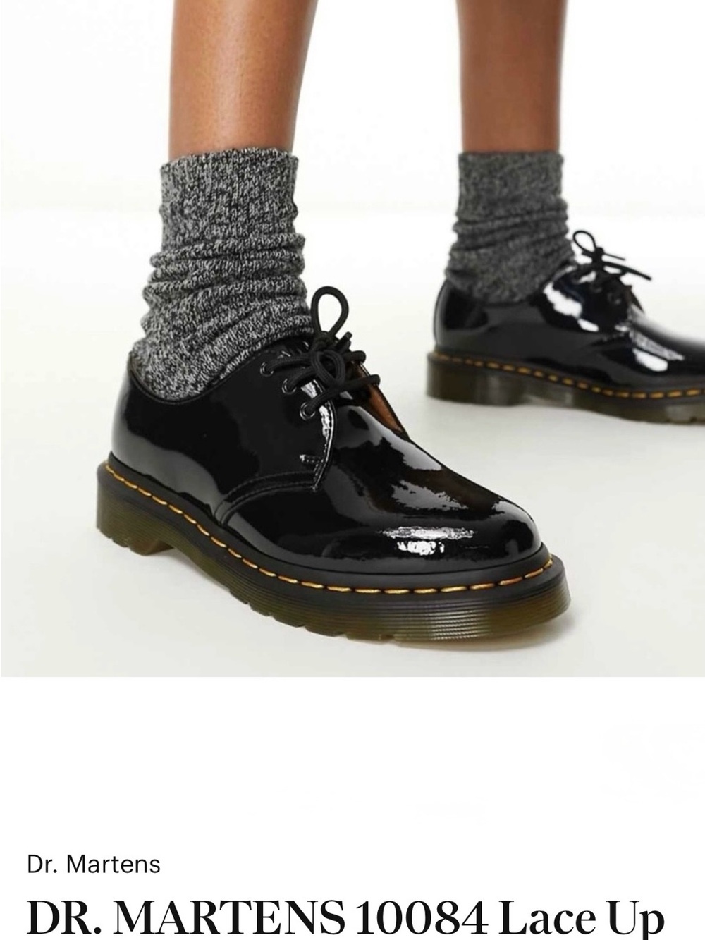 Dr. Martens 10084 Air Wair Patent Oxfords Lamper Yellow Welt Stitching NWOT